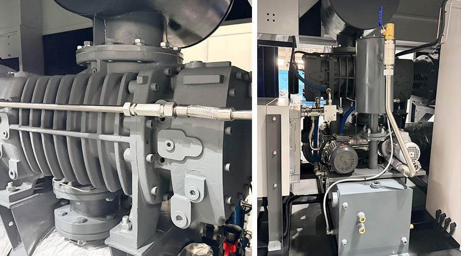 the internal compression mechanism of a screw blower 